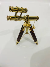 Nautical Brass Double Barrel telescope With Wooden Tripod Stand - Vintage Navy Ship Telescope - Marine Spy Glass telescope